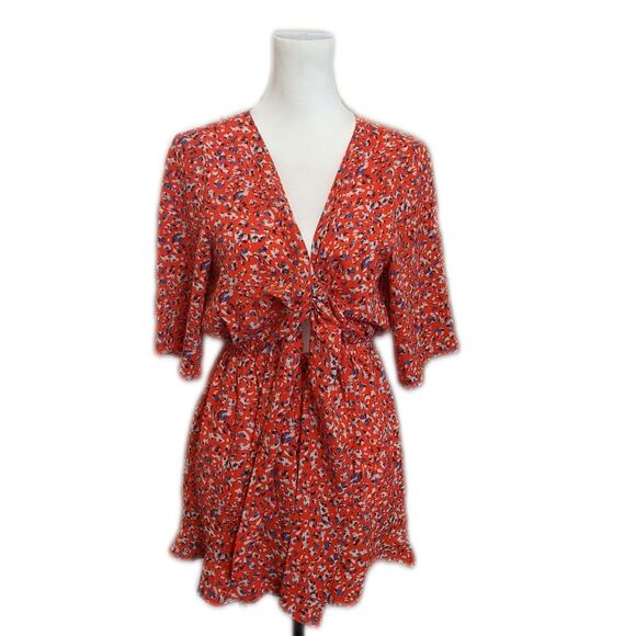 Bonkwa orange/red floral romper, lightweight & flowy, spring/summer,  M - Picture 1 of 8